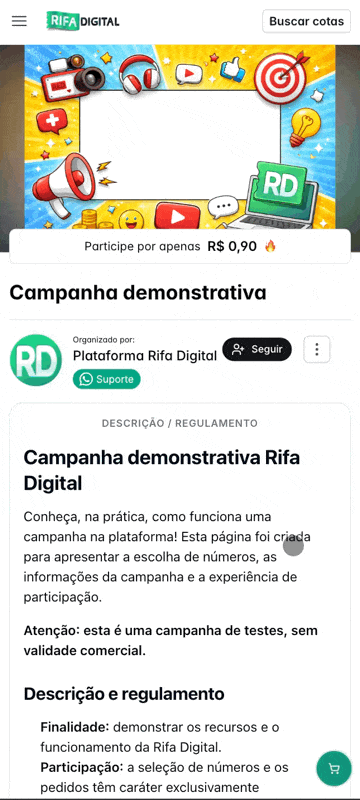 Demonstração animada do primeiro modelo de página da campanha